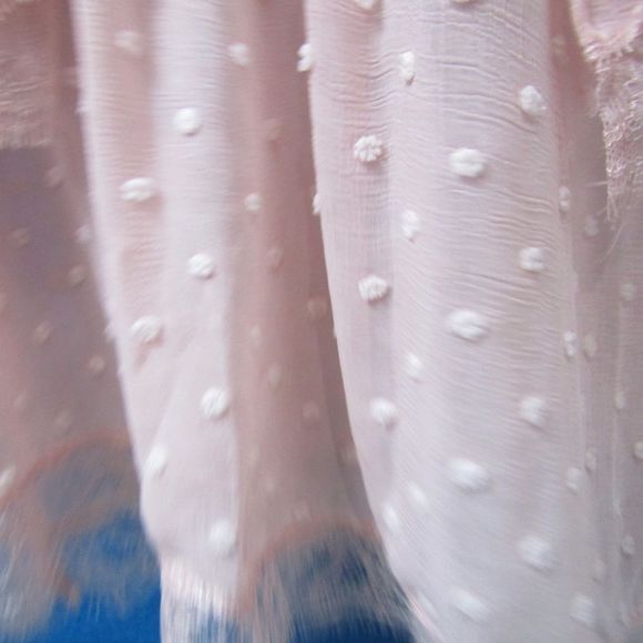 Swiss dot pink ruffle blouse with front buttons and lace detail - Picture 9 of 13